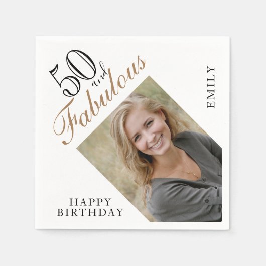50 en Fabulous Elegant Script Photo 50th Birthday Servet (Voorkant)