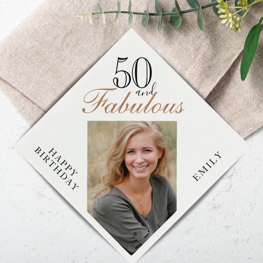 50 en Fabulous Elegant Script Photo 50th Birthday Servet