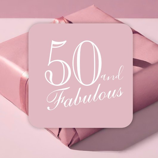 50 en Fabulous Elegant Script Pink 50th Birthday Vierkante Sticker