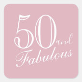 50 en Fabulous Elegant Script Pink 50th Birthday Vierkante Sticker (Voorkant)