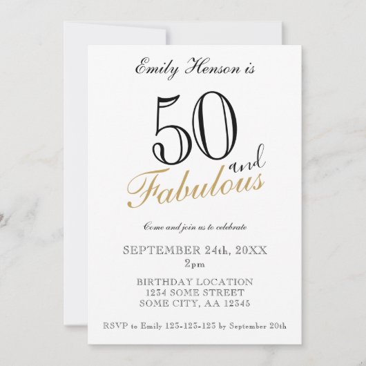 50 en Fabulous Elegant Script Verjaardag Kaart (Voorkant)