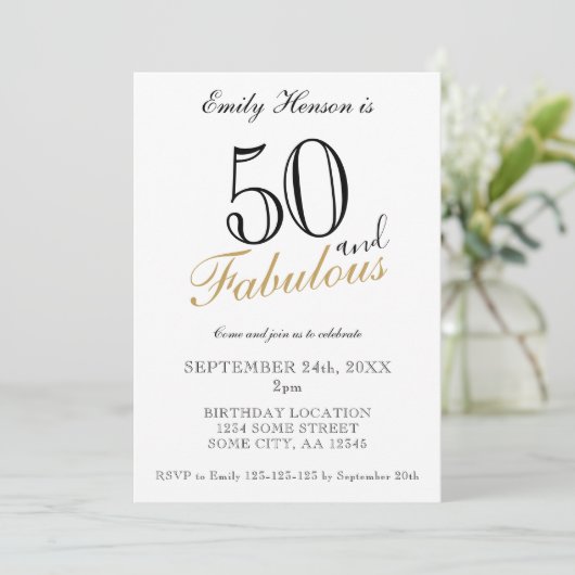 50 en Fabulous Elegant Script Verjaardag Kaart (Staand voorkant)