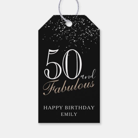 50 en Fabulous Elegant Script Zwart 50ste verjaard Cadeaulabel (Voorkant)
