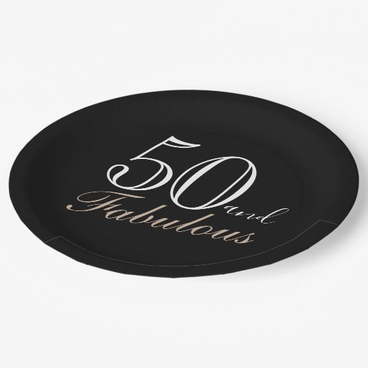 50 en Fabulous Elegant Script Zwart 50ste verjaard Papieren Bordje (Gekanteld)