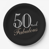 50 en Fabulous Elegant Script Zwart 50ste verjaard Papieren Bordje (Voorkant)