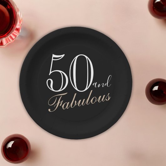 50 en Fabulous Elegant Script Zwart 50ste verjaard Papieren Bordje