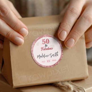 50 en Fabulous Elegant Sparkle Roos Roze Glitter Ronde Sticker