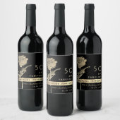 50 en Fabulous Elegant Zwart & Goud Roos Bloem Wijn Etiket (Flessen)