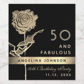 50 en Fabulous Elegant Zwart & Goud Roos Bloem Wijn Etiket (Enkel label)
