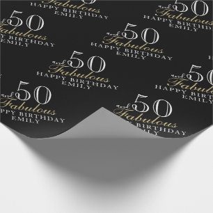50 en Fabulous Elegante Zwarte 50e Verjaardag Cadeaupapier