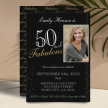 50 en Fabulous Elegante Zwarte Foto Verjaardag