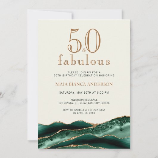 50 en Fabulous Emerald Green Agate 50th Birthday Kaart (Voorkant)