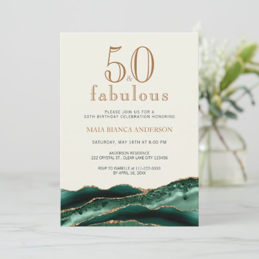 50 en Fabulous Emerald Green Agate 50th Birthday Kaart (Staand voorkant)