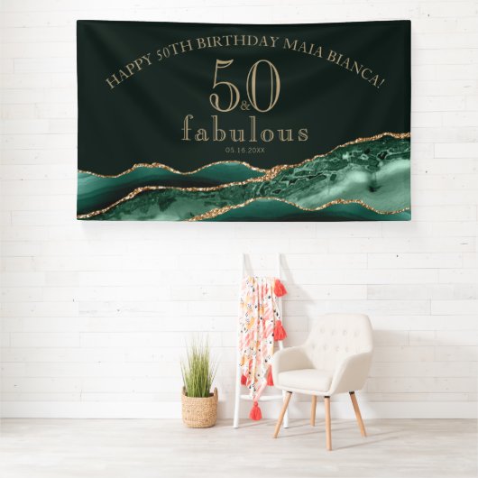 50 en Fabulous Emerald Green Agate 50th Birthday Spandoek (Insitu)