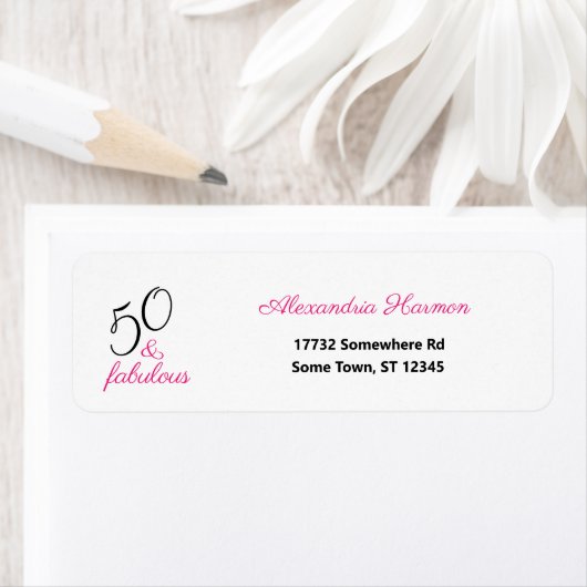 50 en Fabulous Fiftieth Pink and Black Etiket (Insitu)