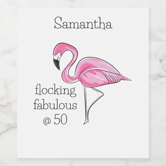 50 en Fabulous Flamingo Custom Wijn Etiket (Enkel label)