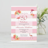50 en Fabulous Flamingos Tropical Pink Birthday Kaart (Staand voorkant)