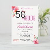 50 en Fabulous Floral 50th Birthday Invitation Kaart (Staand voorkant)