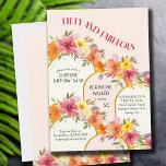 50 en Fabulous Floral Arches 50th Birthday Kaart<br><div class="desc">50e verjaardag uitnodiging voor vrouwen. Het ontwerp is getiteld "50 en verbluffend" en de sjabloon is ingesteld om uw aangepaste formulering toe te voegen. Dit  bloemontwerp heeft moderne goudarchen en bloemkool in vruchtensalades van roze oranje en geel. Perfect voor een verrassingsverjaardagsbas,  verjaardagslunch,  tuintheesfeestje,  lenteszomer of bloemen de 50ste verjaardag!</div>
