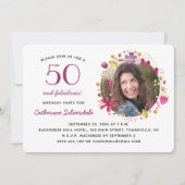 50 en Fabulous Floral Foto Verjaardagsfeest Kaart (Voorkant)