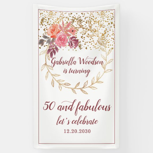 50 en Fabulous Floral Pink Marsala Glitter Spandoek (Verticaal)