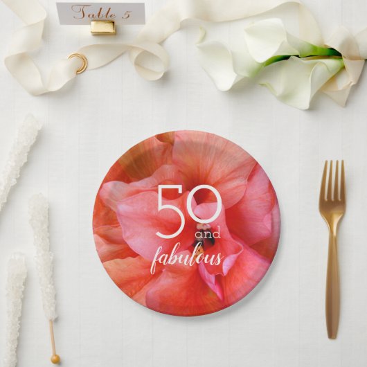 50 en Fabulous Flower Photo Birthday Party Papieren Bordje (Huwelijk)
