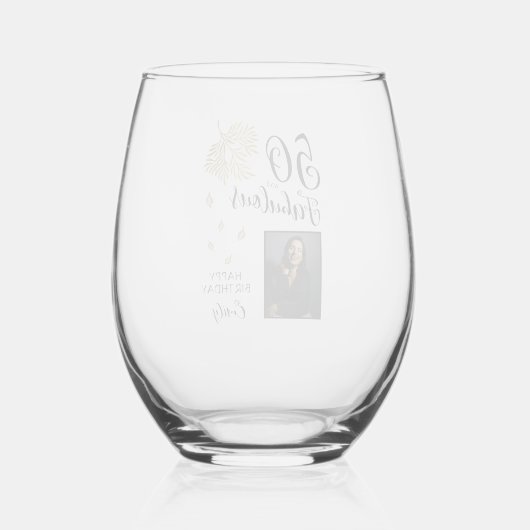 50 en Fabulous Foliage 50th Birthday Foto Wijnglas Zonder Voet (Achterkant)