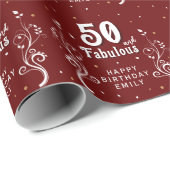 50 en Fabulous Foliage Red 50ste verjaardag Cadeaupapier (Rol Hoek)