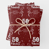 50 en Fabulous Foliage Red 50ste verjaardag Inpakpapier Vel (In situ)