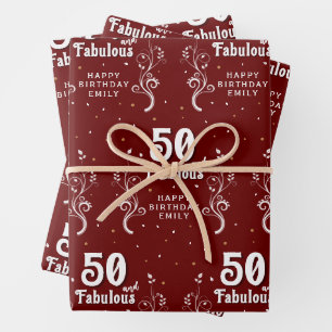 50 en Fabulous Foliage Red 50ste verjaardag  Inpakpapier Vel