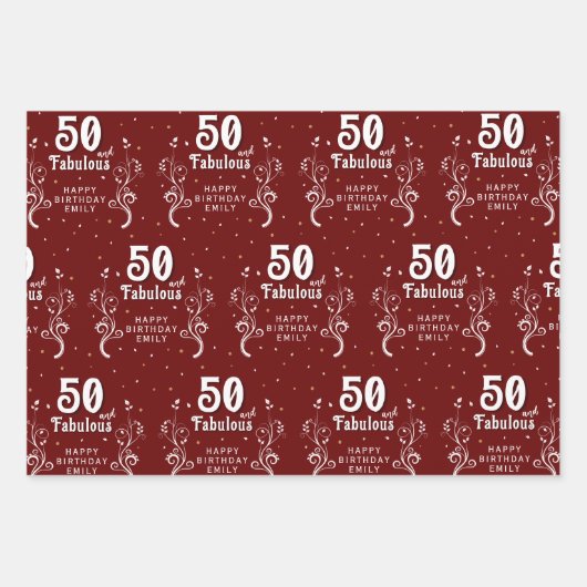 50 en Fabulous Foliage Red 50ste verjaardag Inpakpapier Vel (Voorkant)