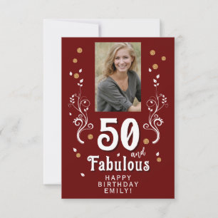 50 en Fabulous Foliage Red 50th Birthday Foto Kaart