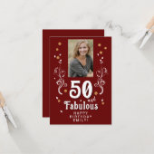 50 en Fabulous Foliage Red 50th Birthday Foto Kaart (Voorkant / Achterkant in situ)