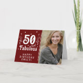 50 en Fabulous Foliage Red 50th Birthday Foto Kaart (Voorkant)