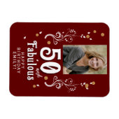 50 en Fabulous Foliage Red 50th Birthday Foto Magneet (Horizontaal)