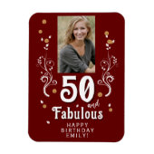 50 en Fabulous Foliage Red 50th Birthday Foto Magneet (Verticaal)