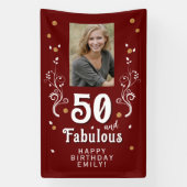 50 en Fabulous Foliage Red 50th Birthday Foto Spandoek (Verticaal)