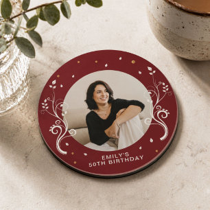 50 en Fabulous Foliage Red 50th Birthday Foto Zandsteen Onderzetter