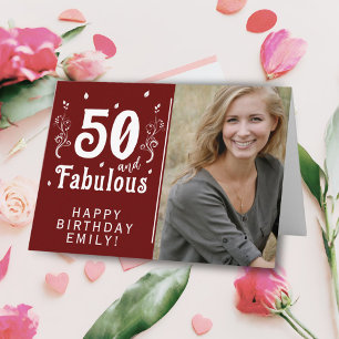 50 en Fabulous Foliage Rode 50e Verjaardag Foto  Kaart
