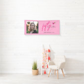 50 en Fabulous Foto Roze Verjaardagsfeestje Spandoek (Insitu)