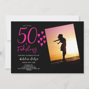 50 en Fabulous Foto Roze Zwarte Harten 50th Kaart