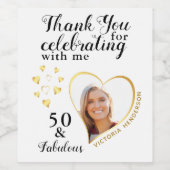 50 en Fabulous Foto Verjaardag Wit Bedankt Wijn Etiket (Enkel label)