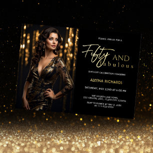50 en Fabulous Foto Zwart Goud Folie Uitnodiging