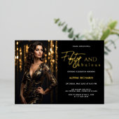 50 en Fabulous Foto Zwart Goud Folie Uitnodiging (Staand Voorkant)