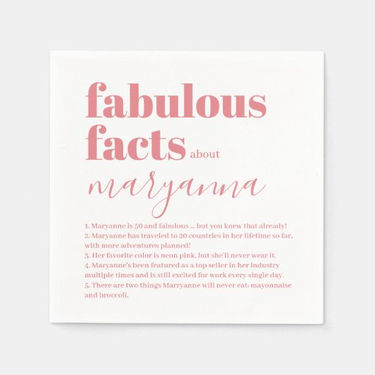 50 en Fabulous Fun Fact Pink Birthday Napkins Servet (Voorkant)