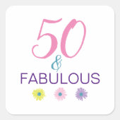 50 en Fabulous Fun Paars Daisy Vierkante Sticker (Voorkant)