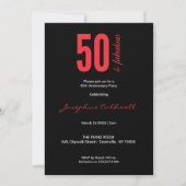 50 en Fabulous Fun Red & Black Verjaardag Kaart (Voorkant)