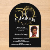 50 en Fabulous Gepersonaliseerd foto Zwart Goud Acryl Uitnodigingen (Voorkant)