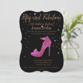 50 en Fabulous GirlySparkly Hot Pink Shoe Text Kaart (Staand voorkant)
