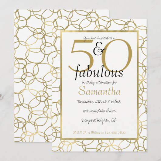 50 en Fabulous Glam Gold White Circles Party Kaart (Voorkant / Achterkant)